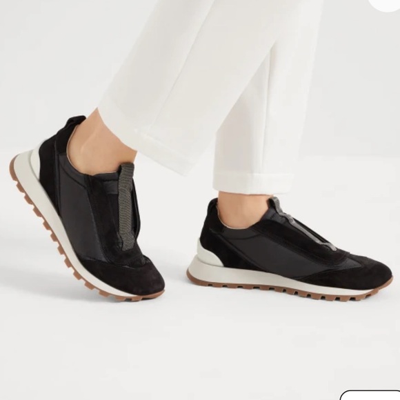 Brunello Cucinelli Black and White Slip-On Sneakers - Picture 1 of 12